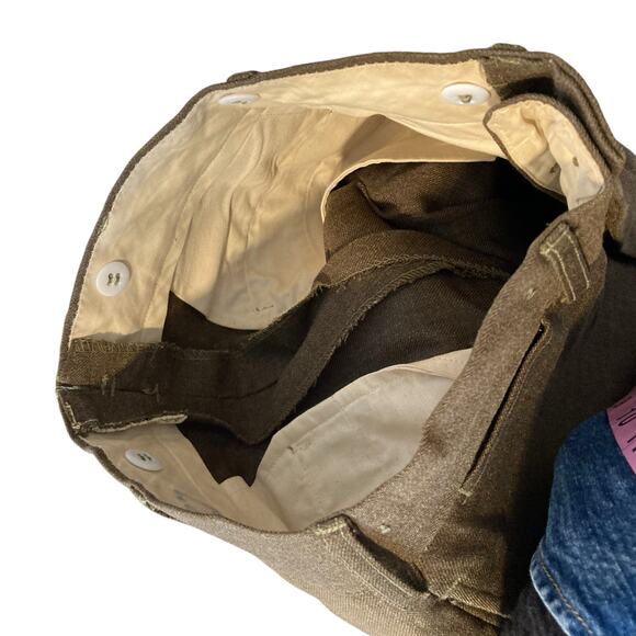 Vintage US Army 50s Olive Drab Green Button Fly High Waist Wide Leg Pants 25x27 - Picture 13 of 16